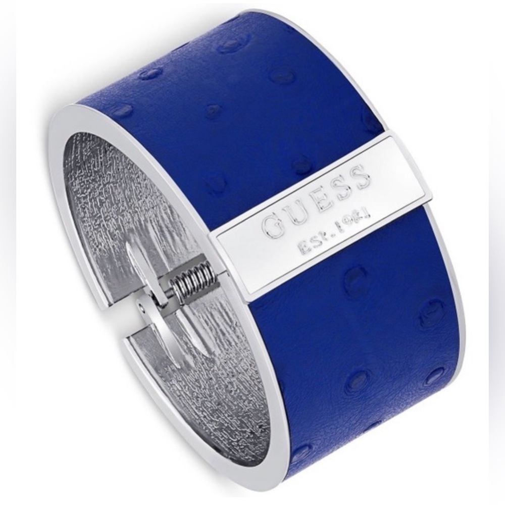 Guess Silver & Blue Ostrich Cuff Bracelet